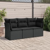 Cumpara ieftin Set mobilier de grădină cu perne, 3 piese, negru, poliratan