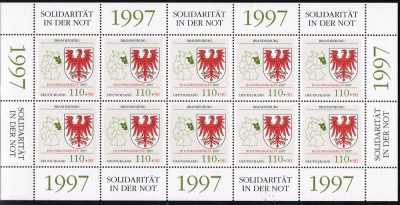 GERMANIA 1997 - STEMA OARSULUI BRANDENBURG - COLITA NESTAMPILATA foto