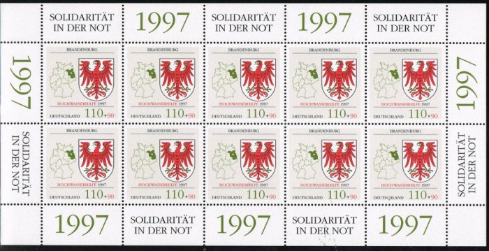 GERMANIA 1997 - STEMA OARSULUI BRANDENBURG - COLITA NESTAMPILATA