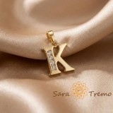 Cumpara ieftin Pandantiv litera K cu zirconia, placaj triplu cu aur 14K
