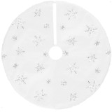 Covoras sub brad de Craciun 90 cm, blana alba cu paiete argintii