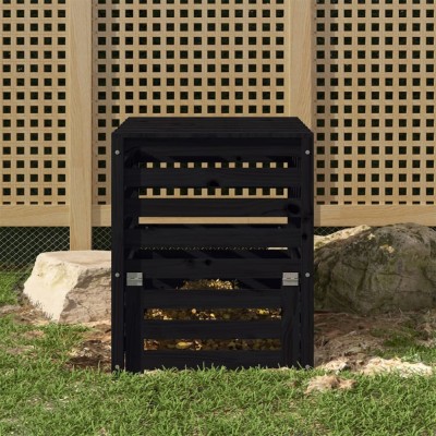 Compostor, negru, 63,5x63,5x77,5 cm, lemn masiv de pin foto