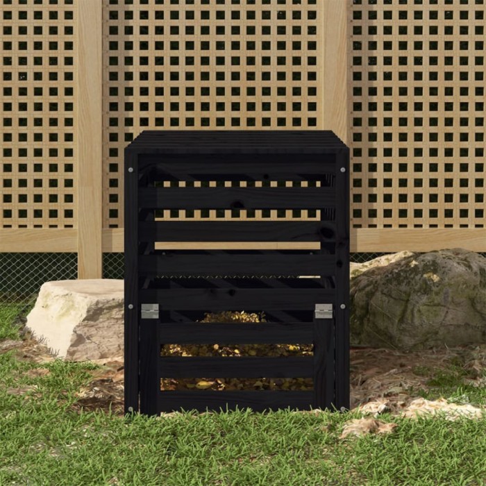 Compostor, negru, 63,5x63,5x77,5 cm, lemn masiv de pin