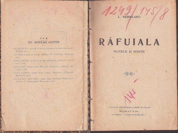 C8456N Răfuiala, nuvele și schițe de Liviu Rebreanu, ediția I, 1919, București