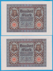 2 BANCNOTE GERMANIA - 100 MARK 1920 (1 NOIEMBRIE 1920), SERII CONSECUTIVE, AUNC foto