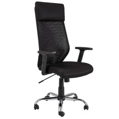 Scaun directorial SL Q211, cotiere reglabile, mesh, cadru cromat, suport lombar, mecanism de balans, negru