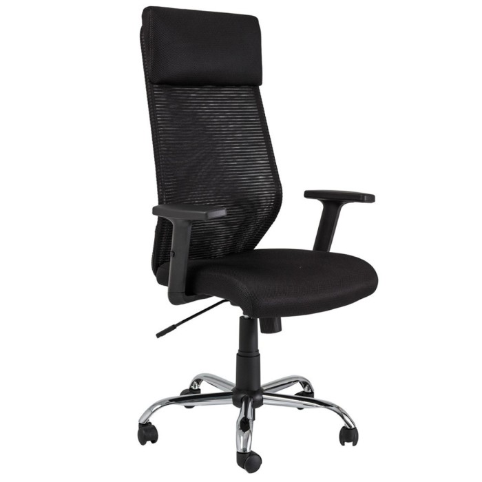 Scaun directorial SL Q211, cotiere reglabile, mesh, cadru cromat, suport lombar, mecanism de balans, negru