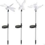 Set 3 Lampi Solare LED tip pasare-fluture-libelula, Inaltime 43 cm, eMazing, Multicolor