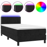 Cumpara ieftin Pat cu arcuri, saltea si LED, negru, 100x200 cm, catifea