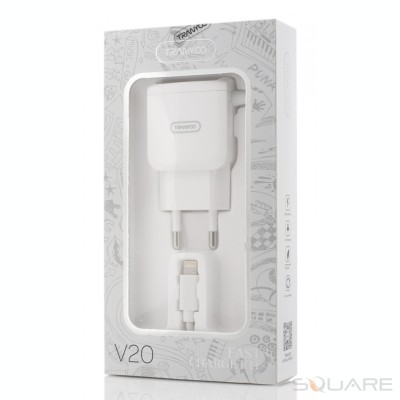 Incarcatoare Retea Tranyoo, V20, Fast Charge Kit, 2 x USB + Lightning Cable, White foto