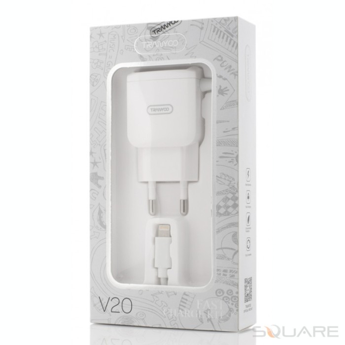 Incarcatoare Retea Tranyoo, V20, Fast Charge Kit, 2 x USB + Lightning Cable, White