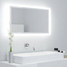 Oglinda de baie cu LED, alb extralucios, 80x8,5x37 cm, acril GartenMobel Dekor