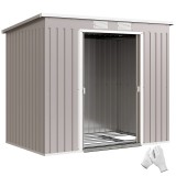 Outsunny Magazie Grădină pentru Unelte cu Acoperiș &Icirc;nclinat, Metalică, Ușă Dublă și Fante de Ventilație, 213x130x172 cm | Aosom Rom&acirc;nia