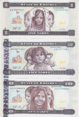 Bancnota Eritrea 1, 5 si 10 Nafka 1997 - P1-3 UNC ( set x3 ) foto