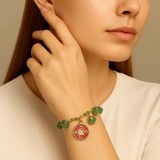 Brățară Boho Aventurin cu ideograma prosperității, piatra norocului, rafie reglabilă