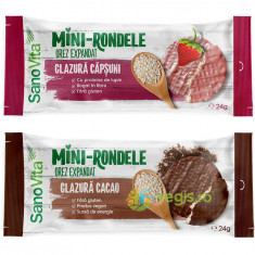 Mini Rondele din Orez cu Glazura de Capsuni 24g + Mini Rondele din Orez cu Glazura de Cacao 24g