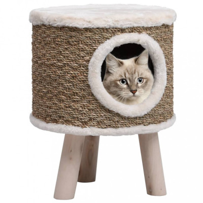 vidaXL Căsuță de pisici cu picioare din lemn, 41 cm, iarbă de mare foto