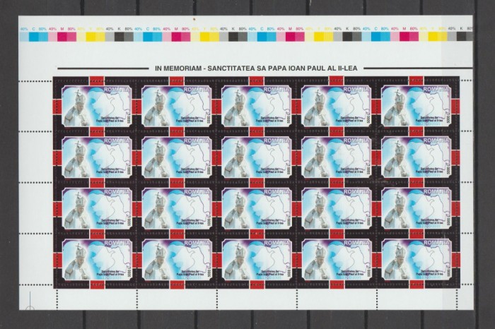 ROMANIA 2005 - PAPA IOAN PAUL II - In memoriam- Set 2 coli cu 20 tb. LP. 1680
