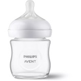 Biberon din sticla Philips Avent Natural Response SCY930/01, 120 ml, tetina care functioneaza ca sanul mamei, cu debit 2, tetina fara scurgeri, +0 lun