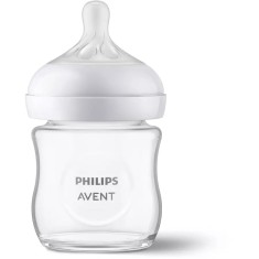 Biberon din sticla Philips Avent Natural Response SCY930/01, 120 ml, tetina care functioneaza ca sanul mamei, cu debit 2, tetina fara scurgeri, +0 lun