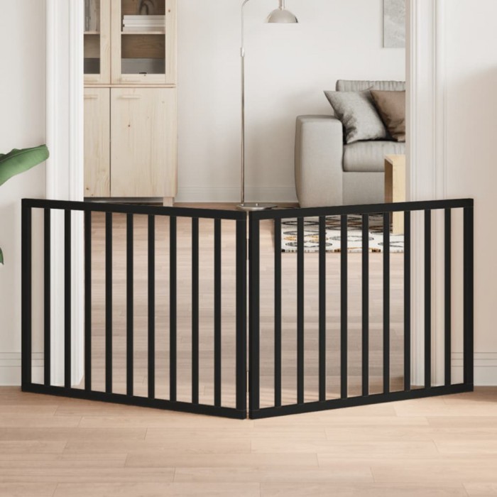 vidaXL Poartă de acces pentru c&acirc;ini pliabilă, 2 panouri, neagră, 160 cm, lemn de plop 352192