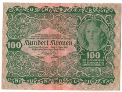 SV * Austria 100 KRONEN / COROANE 1922 - AUNC foto
