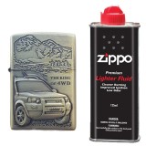 Bricheta tip zippo, 3D relief, metalica, king of 4wd si lichid zippo 125 ml m1