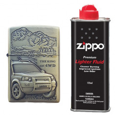 Bricheta tip zippo, 3D relief, metalica, king of 4wd si lichid zippo 125 ml m1