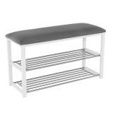 Cumpara ieftin Banca cu 2 rafturi din metal gri alb cu perna textil LANGELLA 81x31x49 cm