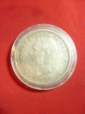 Moneda 5 lei 1906 -40 Ani Domnie Carol I ,argint -F.buna-XF foto