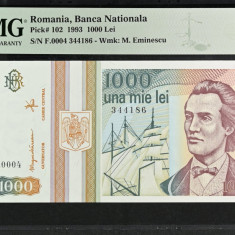 1000 lei 1993 gradata PMG 67 EPQ Superb Gem Unc