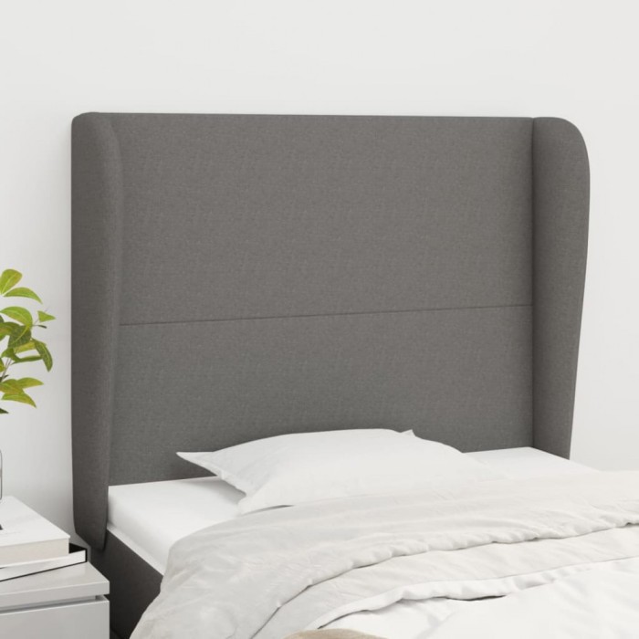 vidaXL Tăblie de pat cu aripioare gri &icirc;nchis 83x23x118/128 cm textil 3117651