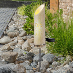 Stalp solar floare led, lemn bambus, tepus fixare, protectie ip44, 79.5 cm foto