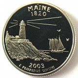 AMERICA QUARTER 1/4 DOLLAR 2003, S, PROOF,AG.900,(Farul Pemaquid Point - MAINE), America de Nord, Argint