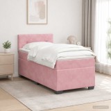 Cumpara ieftin Pat box spring cu saltea si LED Roz 90 x 200 cm Catifea