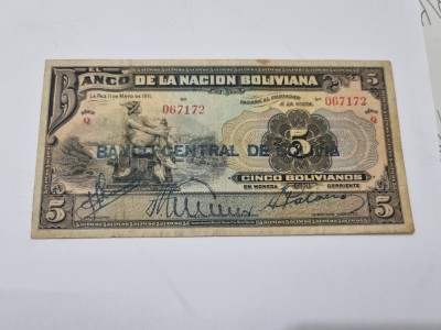 bancnota bolivia 5 b 1911/1929 serie q foto