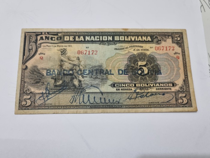 bancnota bolivia 5 b 1911/1929 serie q