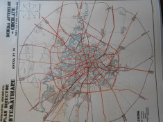 Harta Bucuresti,1934, zona extinsa, litografie, 100x90 cm, caserata, perfecta foto