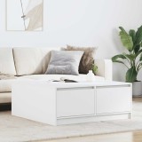 Masuta cafea vidaXL, 100x100x40 cm, lemn prelucrat, alb, cu 4 sertare, depozitare living