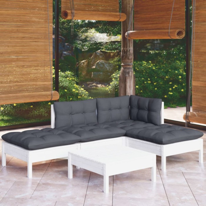 Gossi set mobilier gradina cu perne, 5 piese, alb, lemn de pin