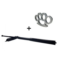 Set baston telescopic din otel, negru, 64 cm + box argintiu 0.5 cm grosime