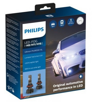 Set 2 Buc Bec Led Philips H8 / H11 / H16 12/24V 18W Ultinon Pro9000 HL Alb 5800K 11366U90CWX2 foto