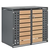 Cutie pentru pubele cu capac rabatabil hidraulic, două compartimente separate și uși &icirc;ncuiabile, 132x80x118,5 cm, Gri+Culoare naturală