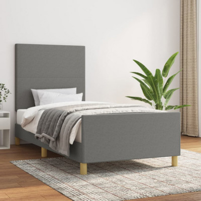 vidaXL Cadru de pat cu tăblie, gri &amp;icirc;nchis, 90x200 cm, textil foto