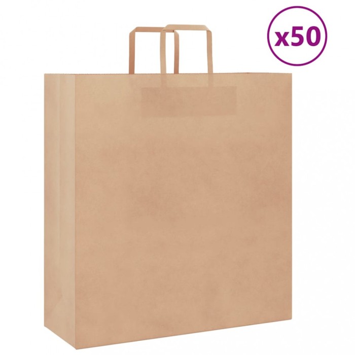 vidaXL Pungi de h&acirc;rtie 50 buc cu m&acirc;nere maro 45x17x48 cm