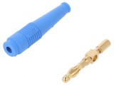 Conector banană 4mm 32A albastru neizolat 2,5mm2 aurit