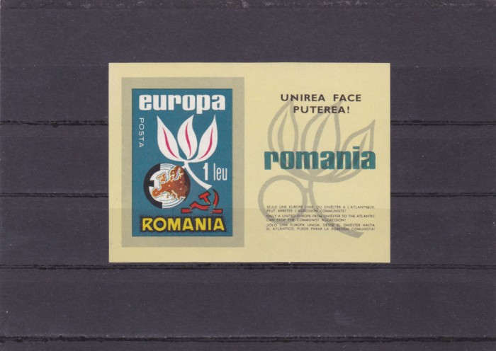Spania/Romania, Exil romanesc., em. a XL-a, Europa 1965, colita ned., 1965, MNH.