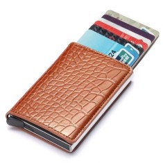 Portofel RFID iUni P1, 8 carduri, Print crocodil Maro