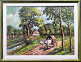Car cu boi - pictură veche atribuită I. Doboşariu, Scene gen, Ulei, Impresionism