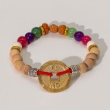 Cumpara ieftin Bratara Tri Hita Karana Bali, Handmade, Agat, Rudraksha, Lemn Santal, Moneda Norocoasa, Cadou Spiritual, Echilibru, Armonie